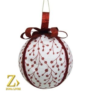 ENFEITE NATALINO BOLA BRANCO/VERMELHO 10CM