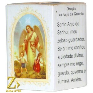 PORTA VELAS ORAÇÃO ANJO DA GUARDA 7,5CM