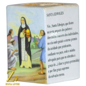 PORTA VELAS ORAÇÃO SANTA EDWIGES 7,5CM