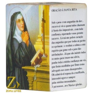 PORTA VELAS ORAÇÃO SANTA RITA 7,5CM