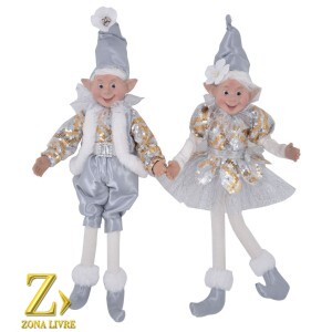 CASAL DUENDE 35CM PRATA/DOURADO