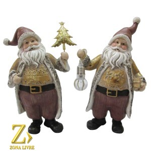 JG 2 PAPAI NOEL RESINA 25CM DOURADO/MARROM