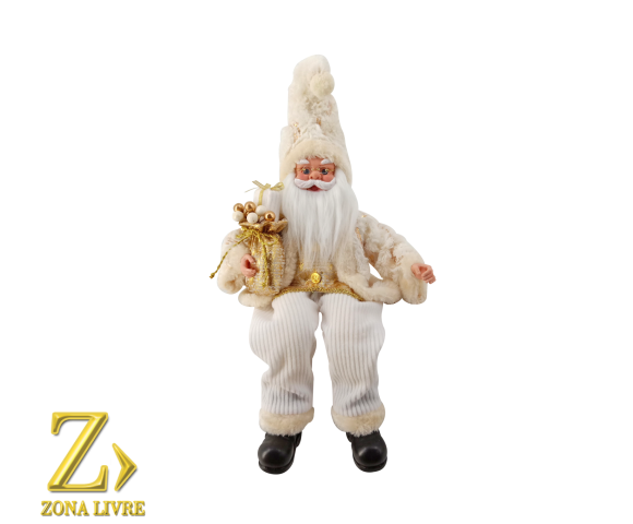 PAPAI NOEL 60CM SENTADO CREME/ DOURADO