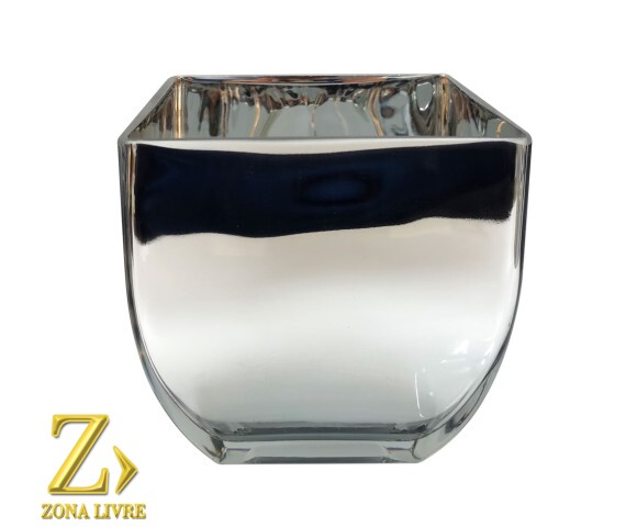 VASOS DE VIDRO PRATA METALIZADO 16X16X16CM