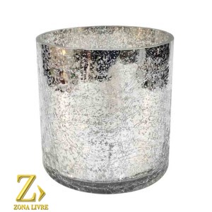 CASTIÇAL / VASO DE VIDRO PRATA METALICO 12X12CM