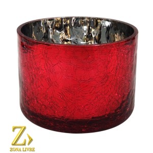 CASTIÇAL / VASO DE VIDRO VERMELHO METALICO 12X8CM