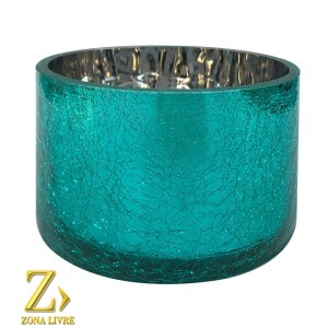 CASTIÇAL / VASO DE VIDRO AZUL METALICO 15X10CM