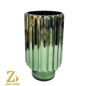 VASO DE VIDRO VERDE METALICO 16X30CM