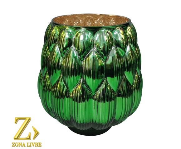 VASO DE VIDRO VERDE METALICO 18X20CM