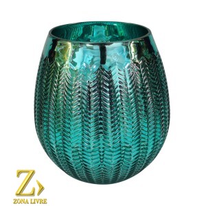 VASO DE VIDRO AZUL METALICO 19X21CM