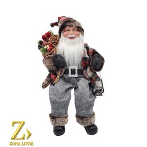 PAPAI NOEL 50CM VERMELHO/CINZA XADREZ