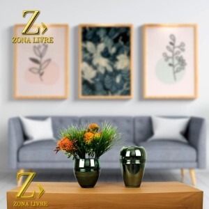 VASO DE VIDRO VERDE METALICO 16X23CM