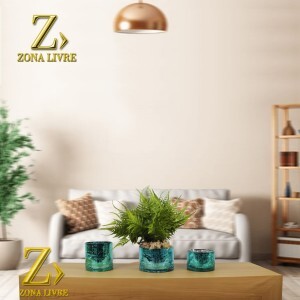 CASTIÇAL / VASO DE VIDRO VERMELHO METALICO 12X8CM