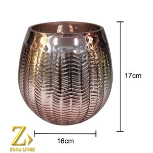 VASO DE VIDRO ROSA METALICO 16X17CM