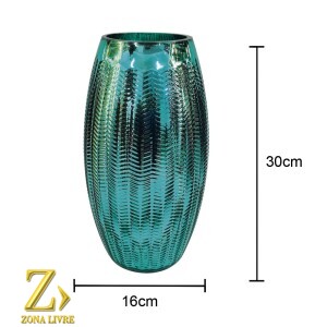VASO DE VIDRO AZUL METALICO 16X30CM