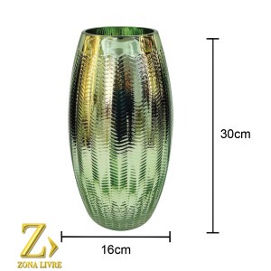 VASO DE VIDRO VERDE METALICO 16X30CM