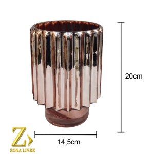 VASO DE VIDRO ROSA METALICO 14,5X20CM