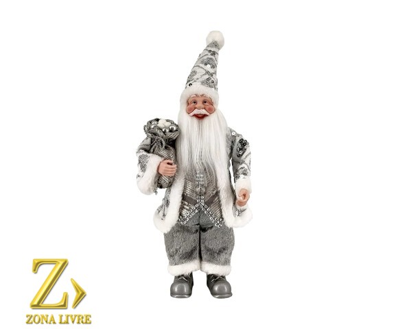PAPAI NOEL PRATA/CINZA 30CM