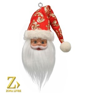 ROSTO PAPAI NOEL VERMELHO/DOURADO 17CM