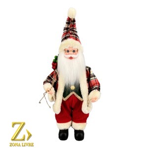 PAPAI NOEL MUSICAL VERMELHO/BRANCO XADREZ 40CM