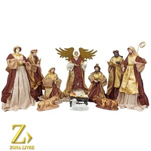 PRESEPIO DE TECIDO MARROM/DOURADO 11PÇS 40CM