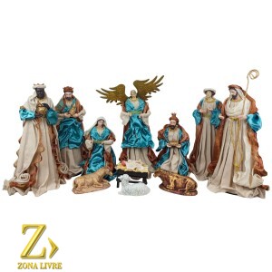 PRESEPIO DE TECIDO MARROM/AZUL 11PÇS 40CM