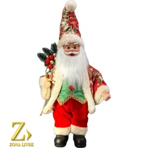 PAPAI NOEL MUSICAL VERMELHO / VERDE 40CM