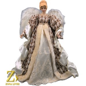 ANJO TOPO DE ARVORE LINHO / MARROM 60CM