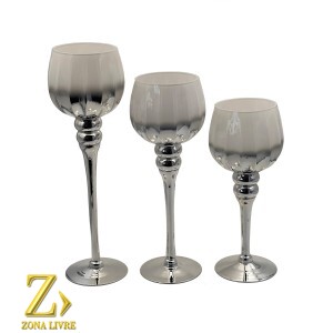 JOGO 3 CASTIÇAIS CHAMPANHE 30 / 35 / 40CM