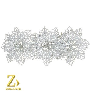 JG 3 ENFEITES NATALINOS FLORES BRANCAS 9CM